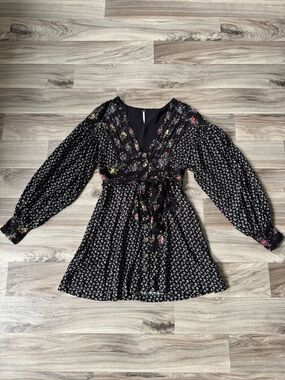 Free People Wonderland Printed Long Sleeve Mini Dress Size Small
